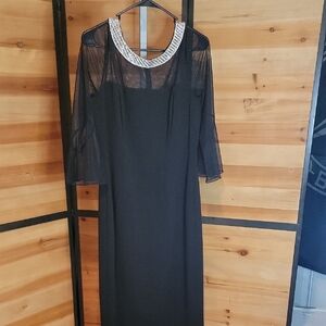 Alex Evenings Black Dress with Sheer Sleeves and Embellished Neckline